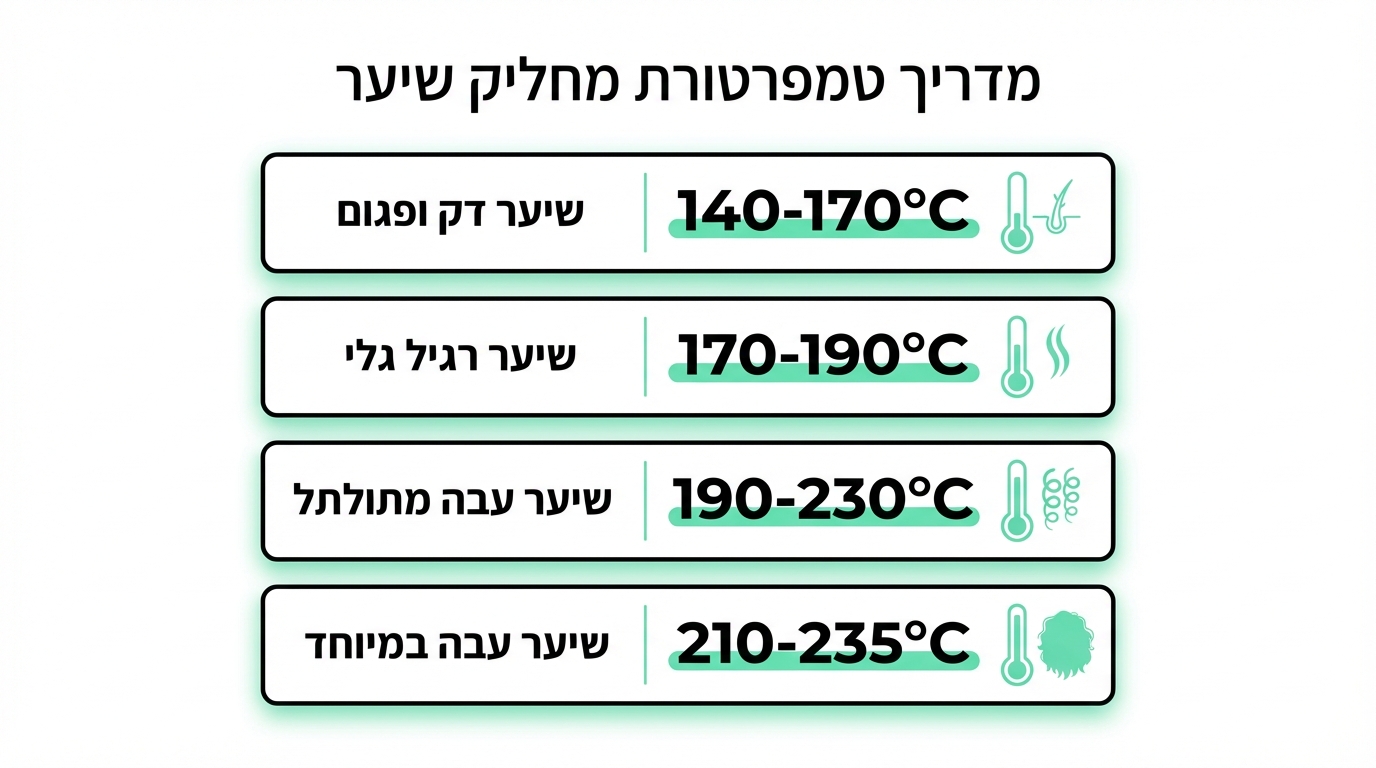 סוגי שיער שונים — דק, עבה, מתולתל וגלי — עם מחליקים מותאמים