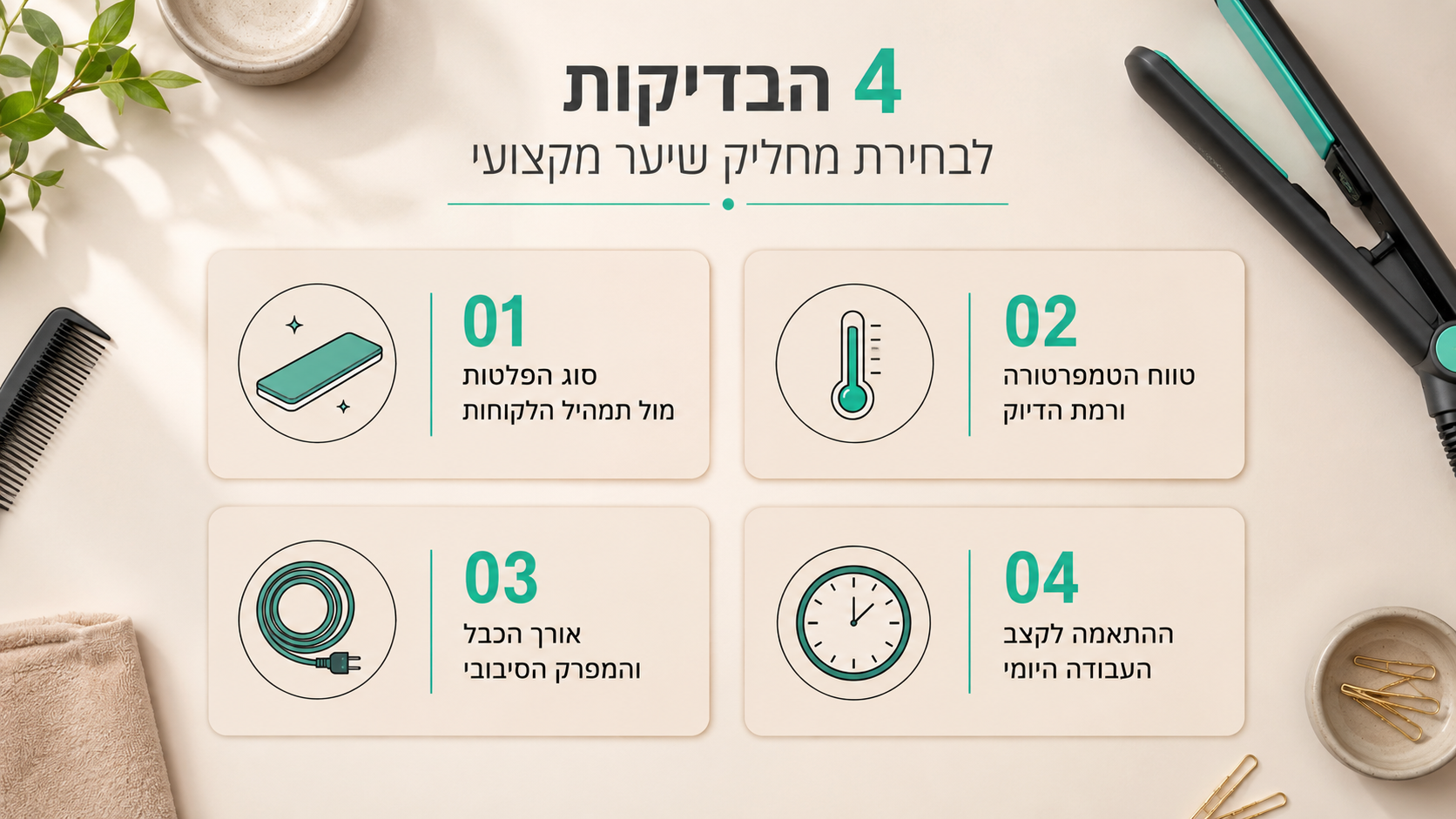 השוואת דגמי מחליקי שיער מקצועיים על שולחן עבודה