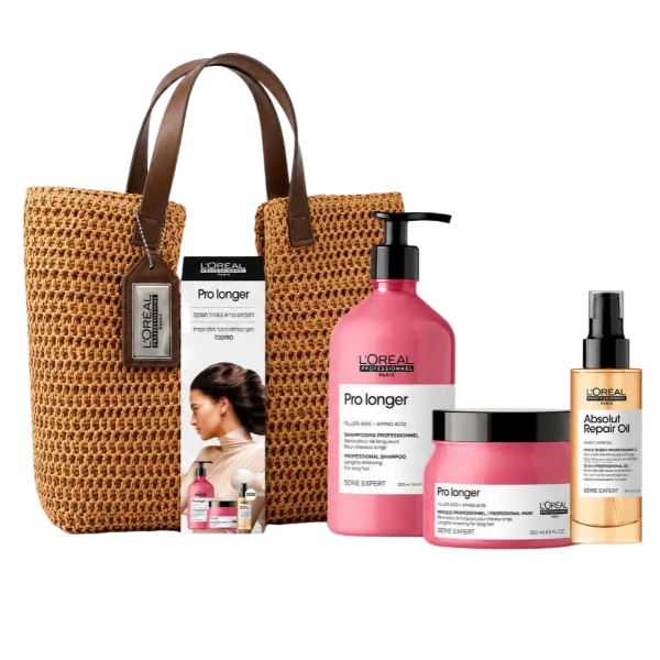 מארז טיפוח פרימיום לשיער ארוך L'Oréal Professionnel Pro Longer + תיק קיץ מהודר