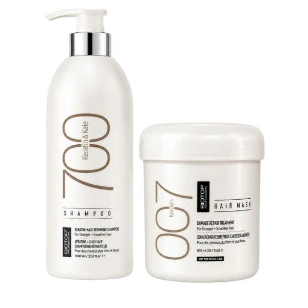 מארז טיפוח לשיער BIOTOP 007 Keratin & Kale – שמפו ומסכה